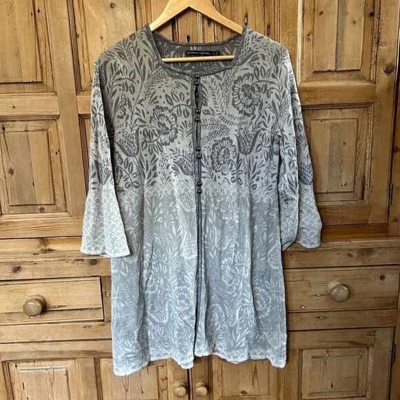 Gudrun Sjoden Large Gray Cream Cardigan Sweater Wool Blend-‎ Flawed - Picture 1 of 16